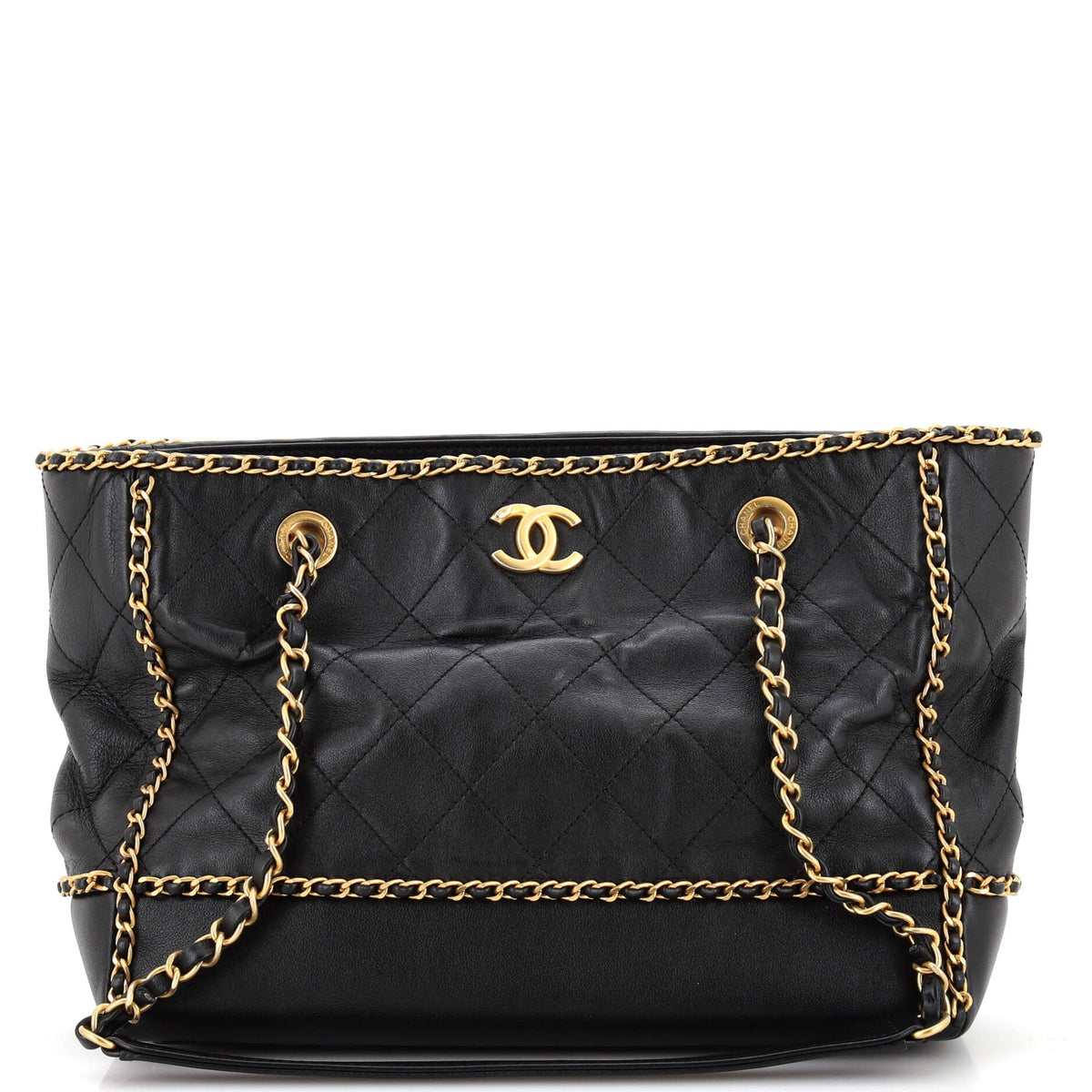 Chanel CHANEL Chain Around Lines Shopping Tote Quilted Calfskin Small