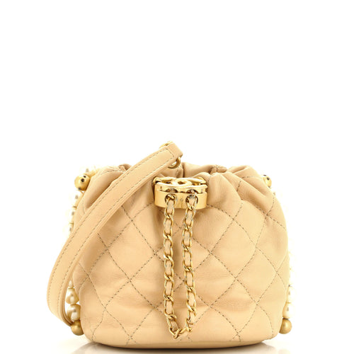 CHANEL About Pearls Bucket Bag Quilted Calfskin Mini