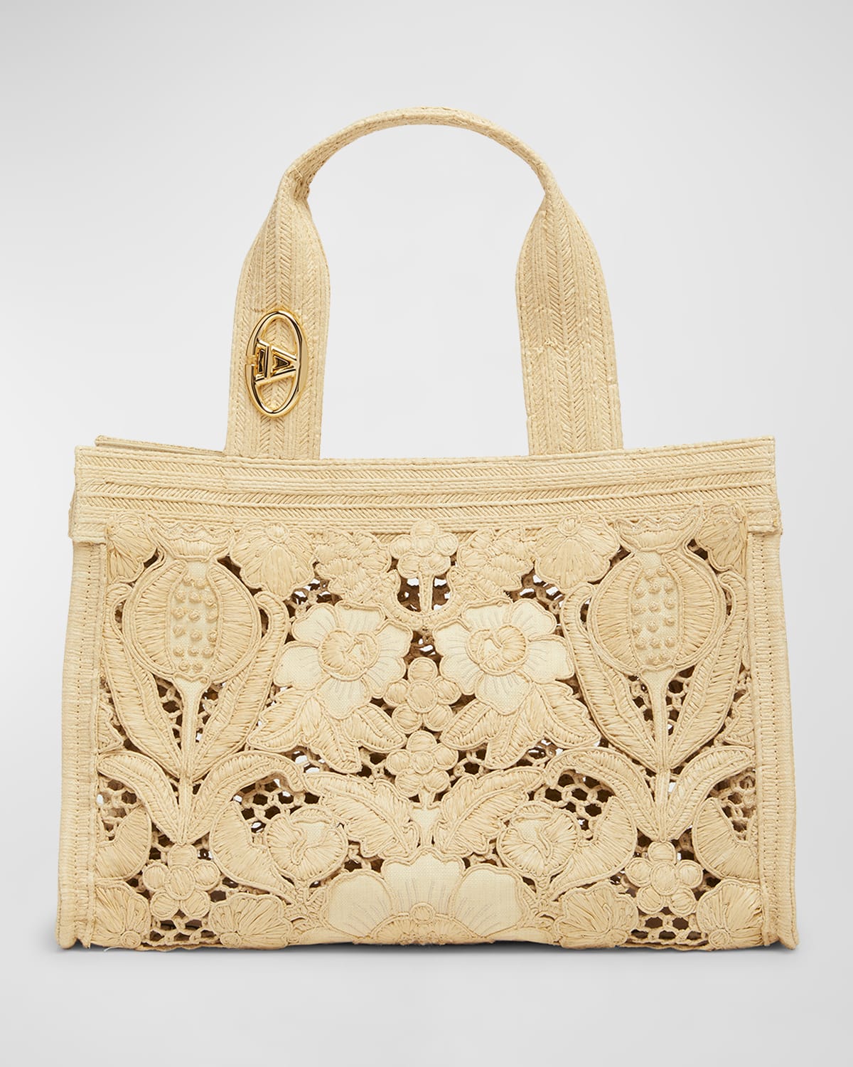 Valentino Medium Resort Flower Raffia Tote Bag