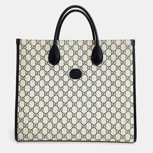 Beige Leather Interlocking G Medium Tote Bag