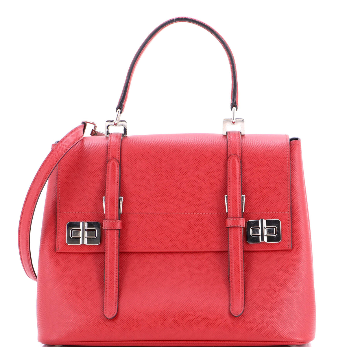 Prada PRADA Half Flap Double Turn Lock Satchel Saffiano Leather Medium