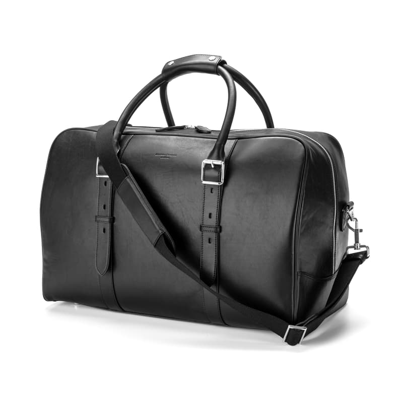 Boss Harrison Leather Weekender Travel Bag in Smooth Black