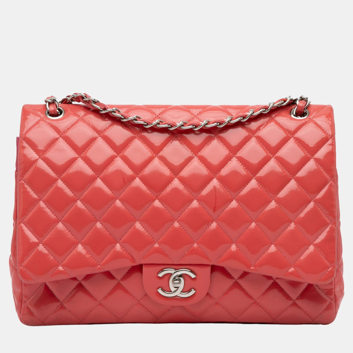 Chanel Pink Maxi Classic Patent Double Flap