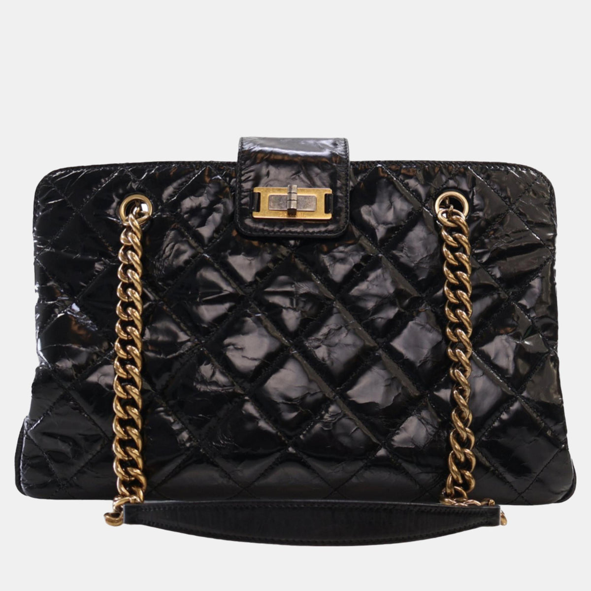 Chanel Black Glazed Crackled Calfskin Reissue Tote
