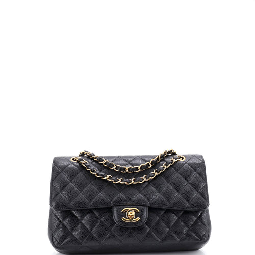 CHANEL Vintage Classic Double Flap Bag Quilted Caviar Medium
