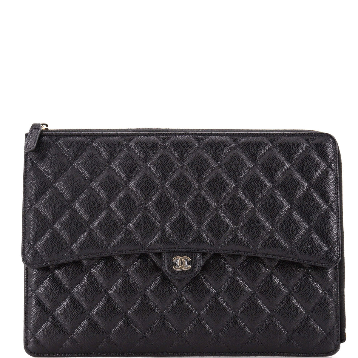 Chanel CHANEL Flap Zip Clutch Quilted Caviar Large