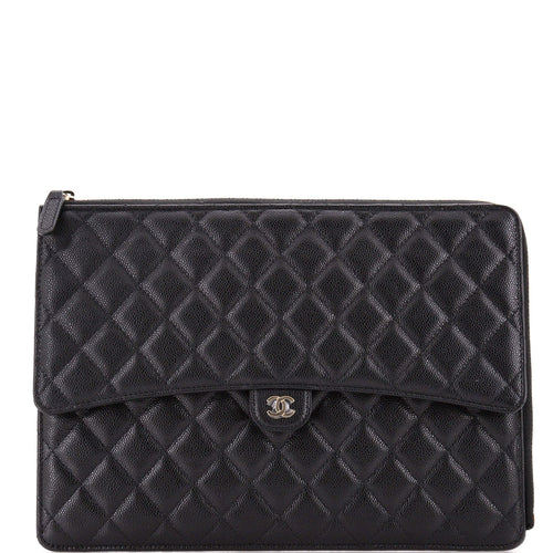 CHANEL Flap Zip Clutch Quilted Caviar Large