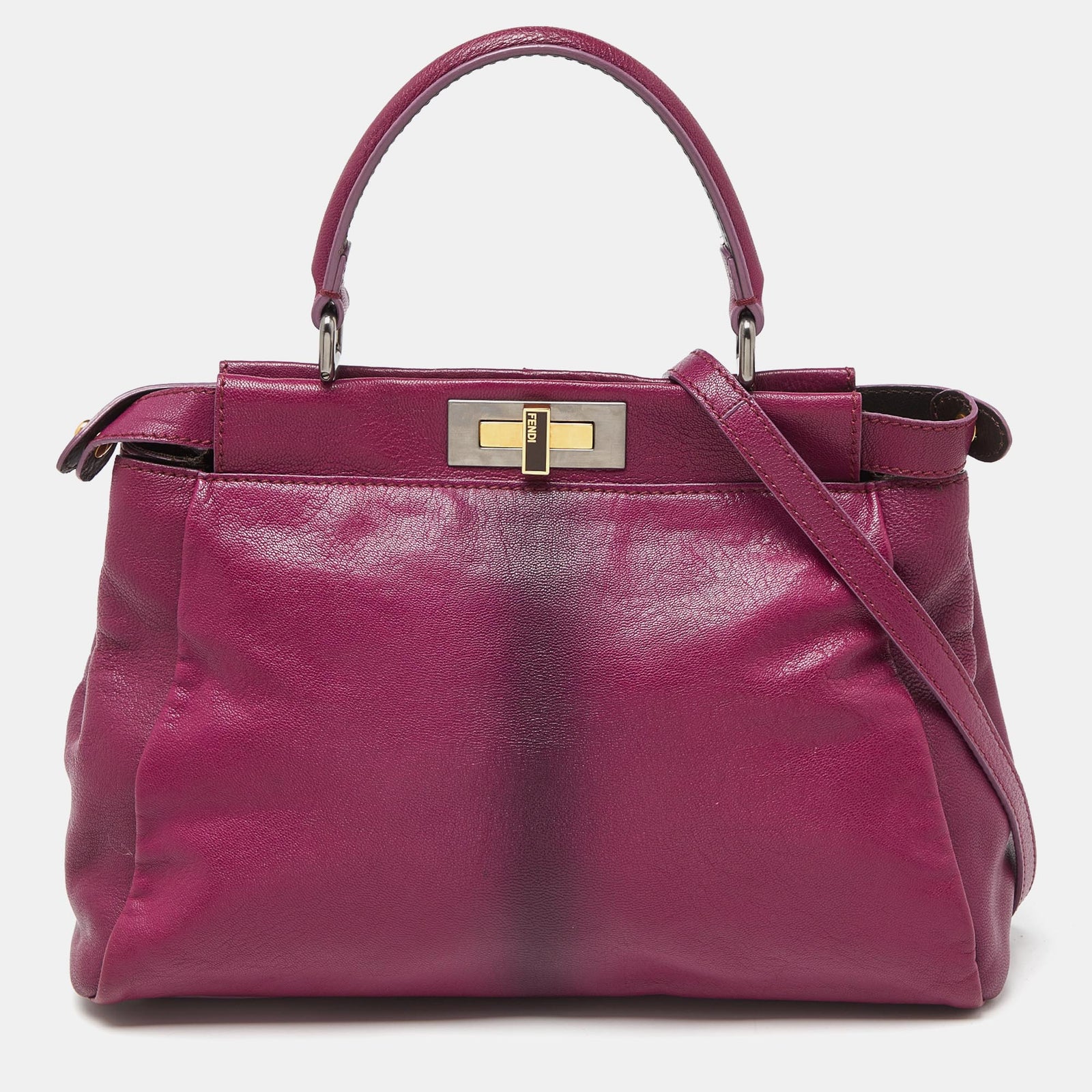 Fendi Magenta Leather Medium Peekaboo Top Handle Bag