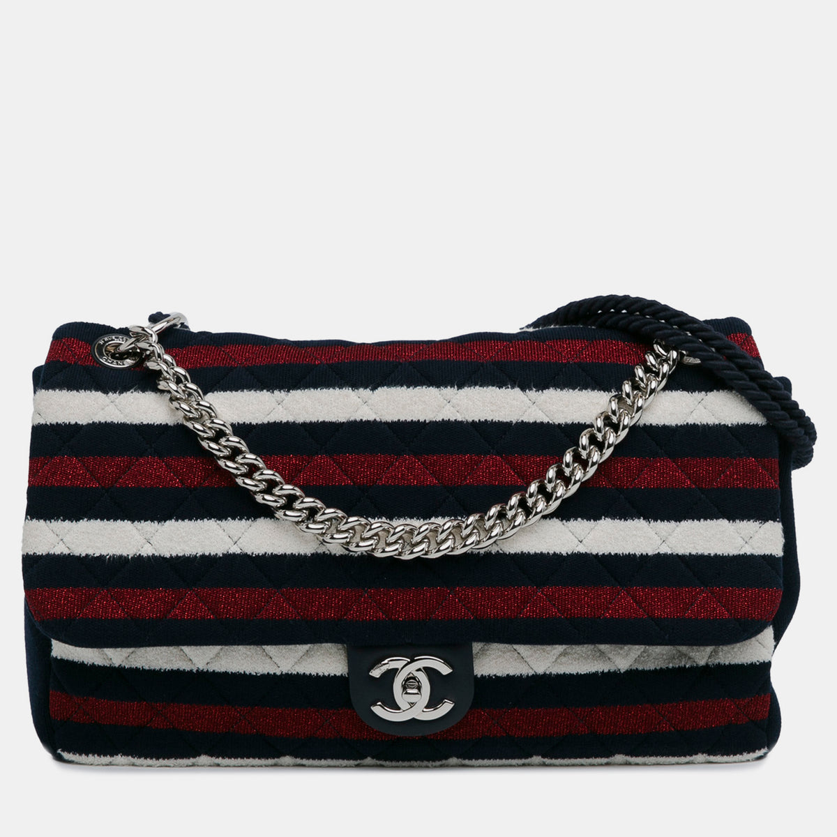 Chanel Maxi Multicolor Stripe Jersey Rope Flap Bag