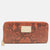 Orange/Brown Snakeskin Embossed Leather Jet Set Zip Around Wallet