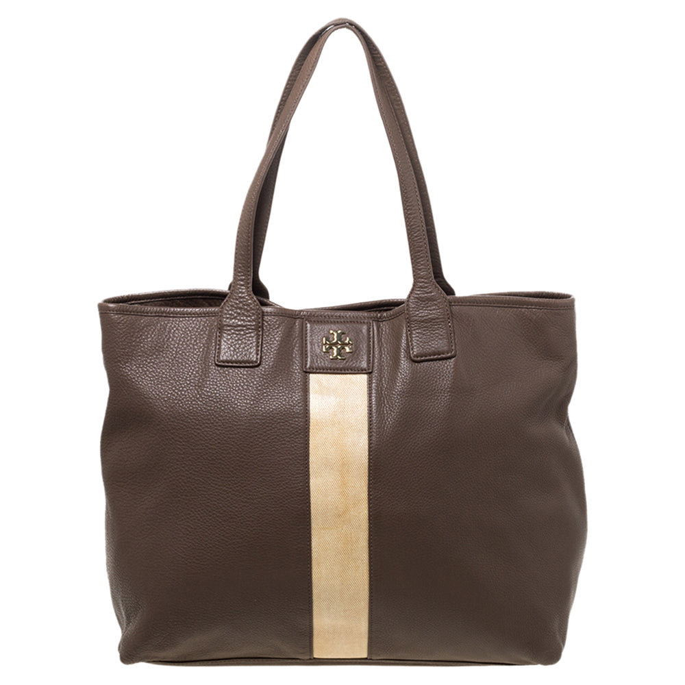 Tory Burch Brown/Beige Leather Shopper Tote