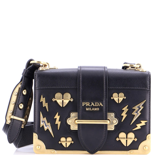 PRADA Cahier Crossbody Bag Embellished Leather Small