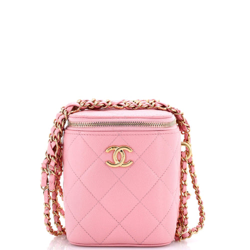 CHANEL Vertical CC Link Vanity Case with Chain Quilted Caviar Small