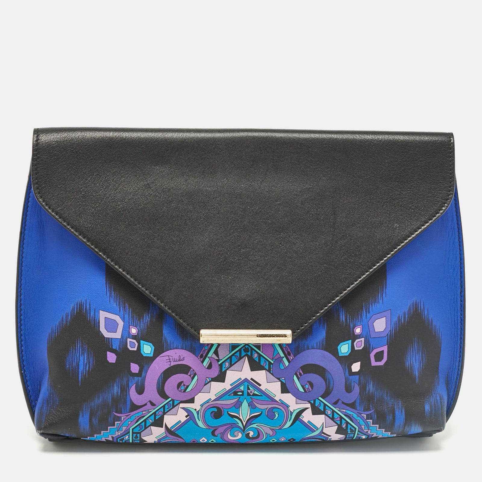 Emilio Pucci Schwarz/blaue Clutch aus Leder mit Newton-Print