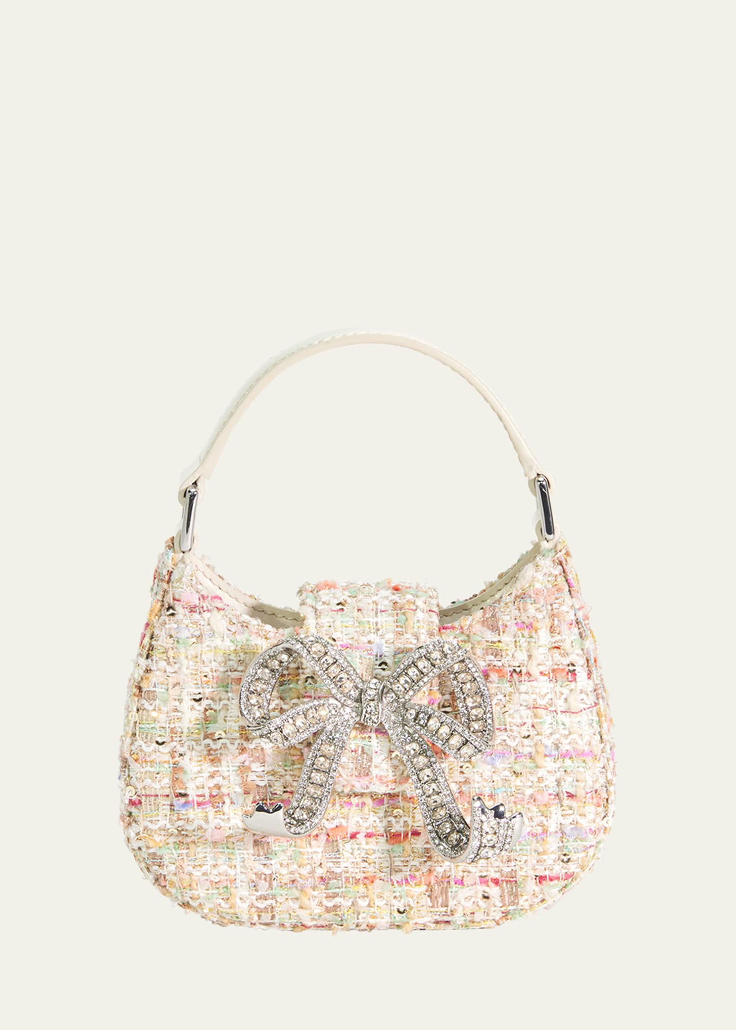 Self-Portrait Girl's Boucle Micro Bag W/ Embellished Bow