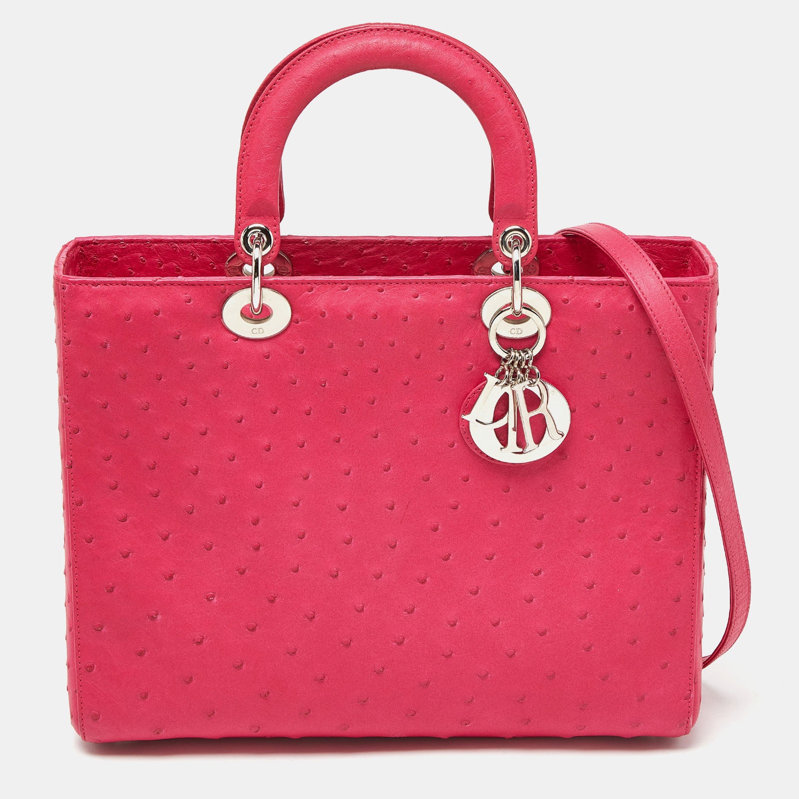 Dior Pink Ostrich Leather Large Lady Tote