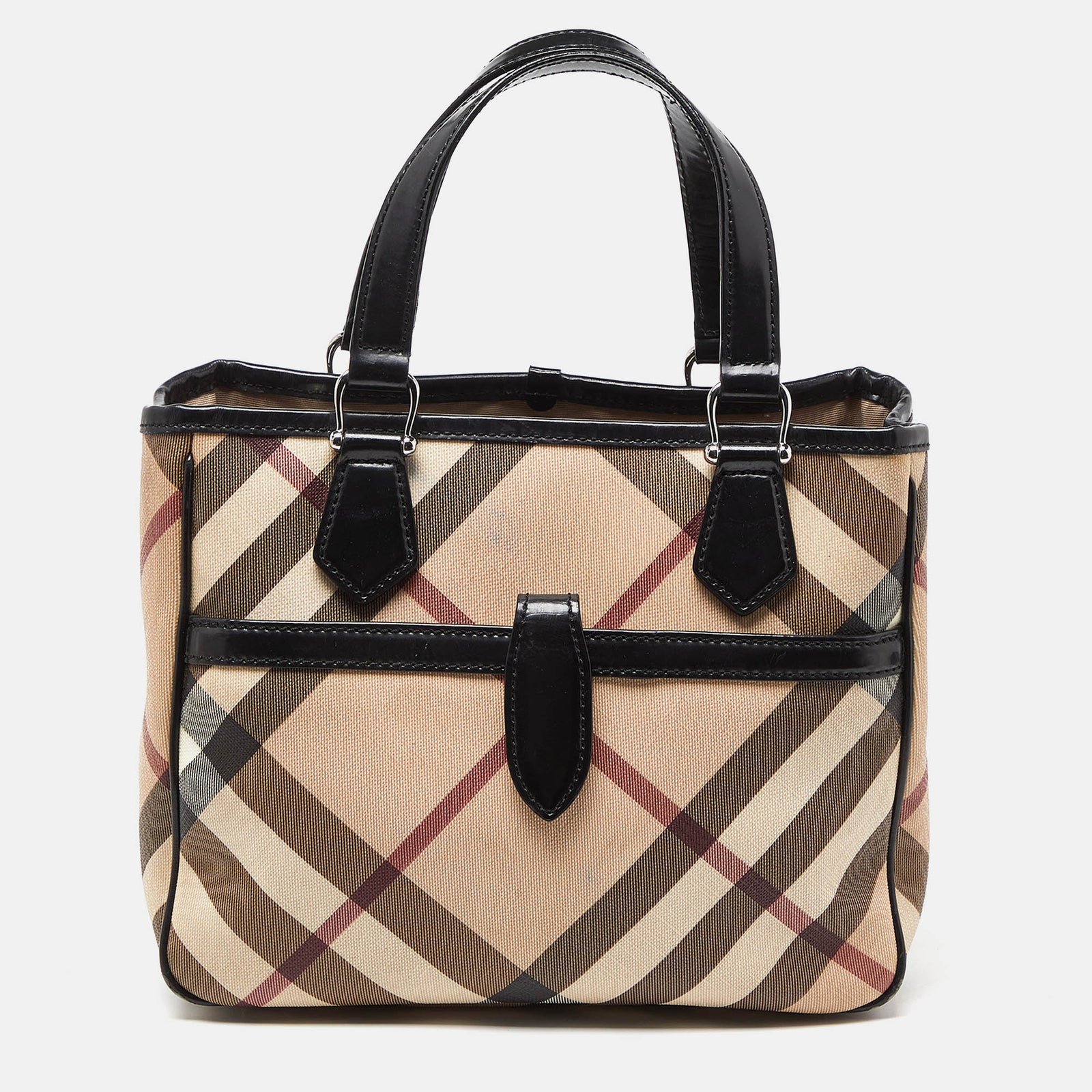 Burberry Beige/Black Super Nova Check PVC and Patent Leather Tote