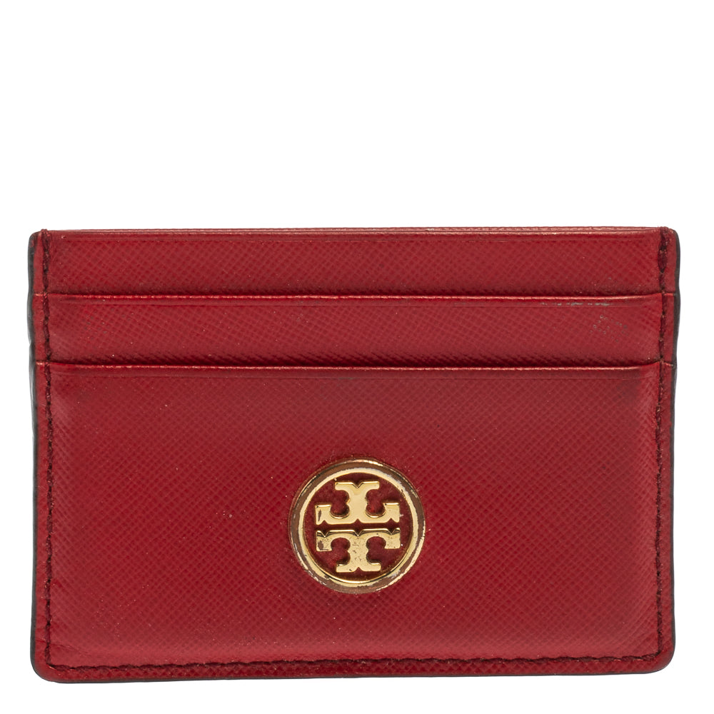 Tory Burch Red Leather Robinson Card Holder