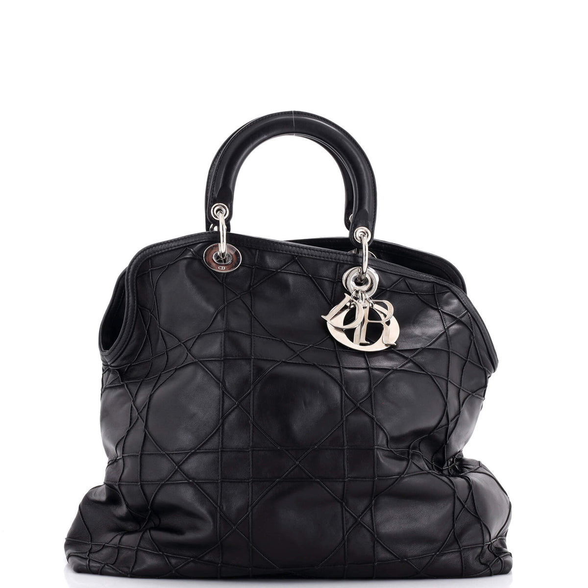 Christian Dior Granville Satchel Cannage Quilt Leather Large