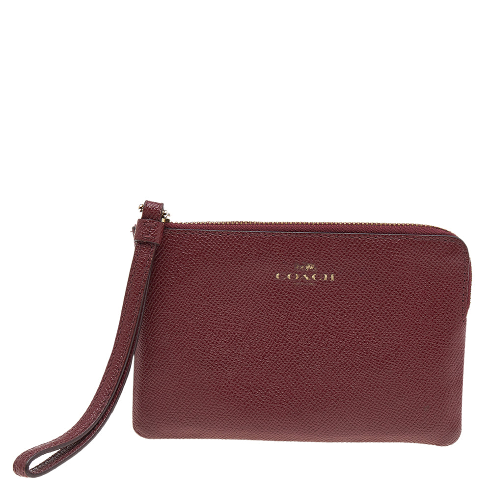 Coach Burgundy Leather Card Case Wristlet