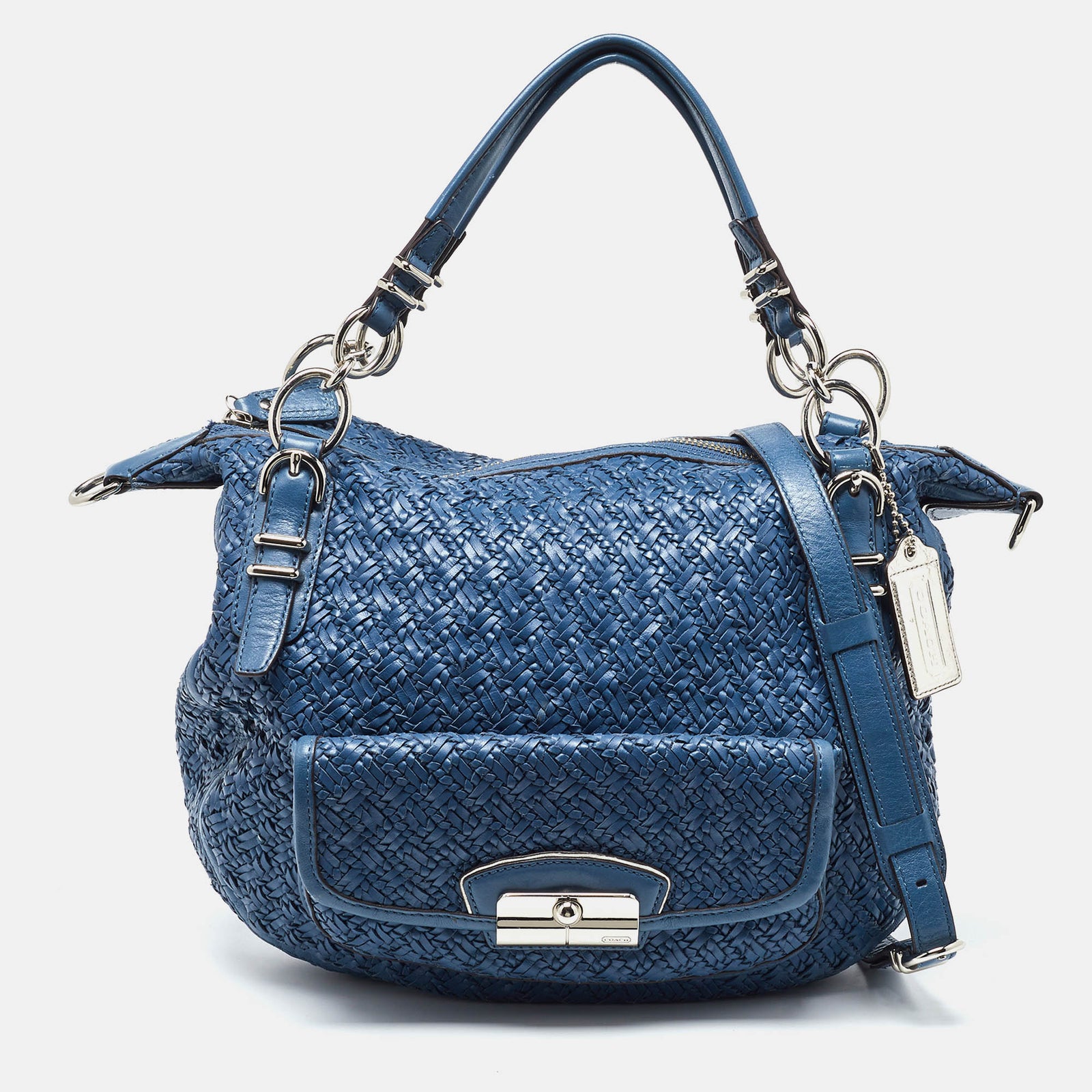 Coach Blue Woven Leather Kristin Hobo