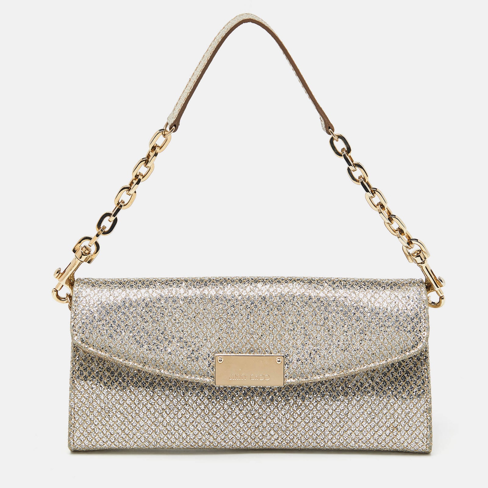 Jimmy Choo Gold Glitter Riane Clutch Bag