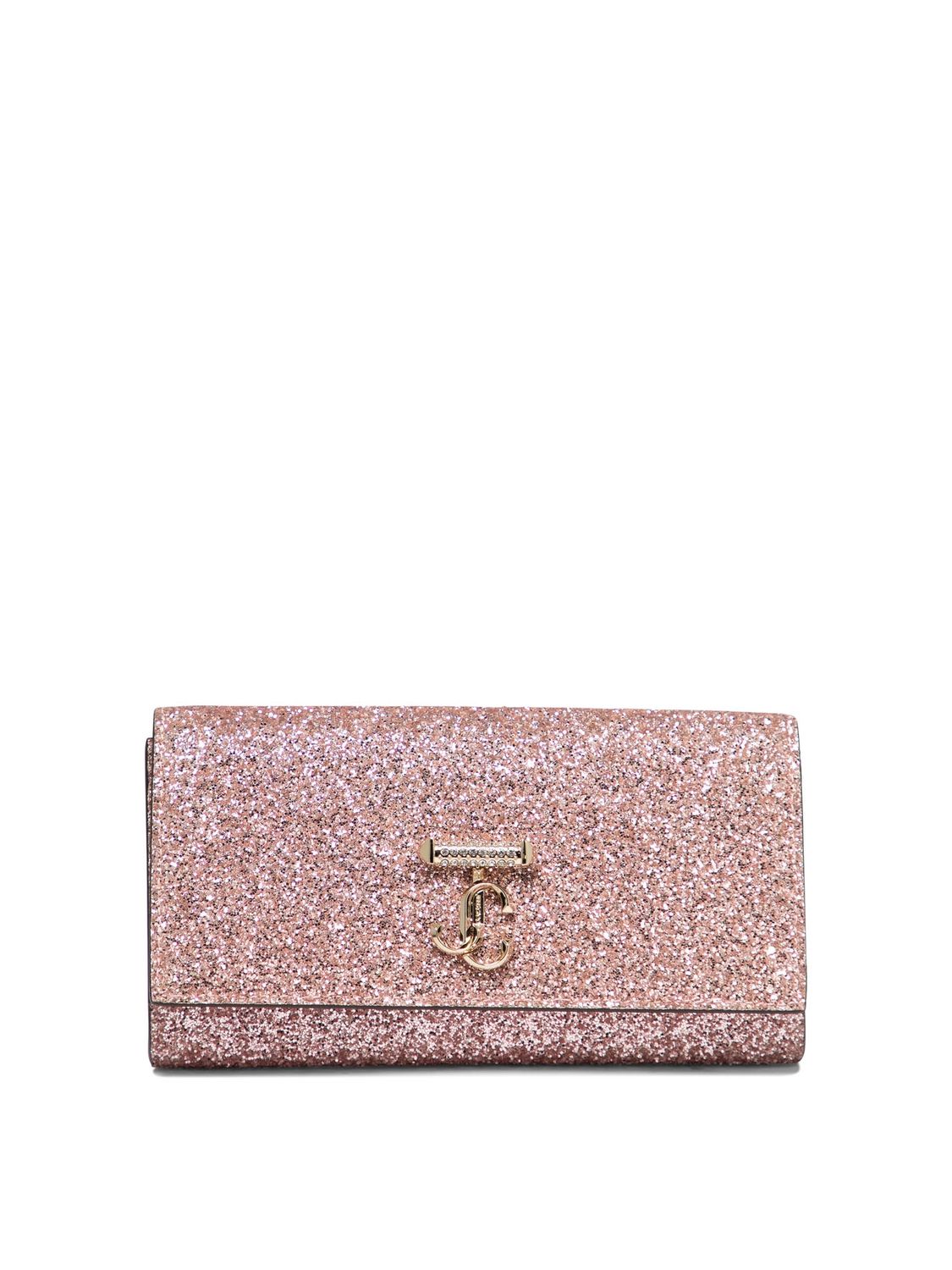 Jimmy Choo Women's "avenue" Wallet With Pearl Strap in Pink | AVENUE Color WALLET Color CHAINUVZROSE Color LIGHT Color GOLD