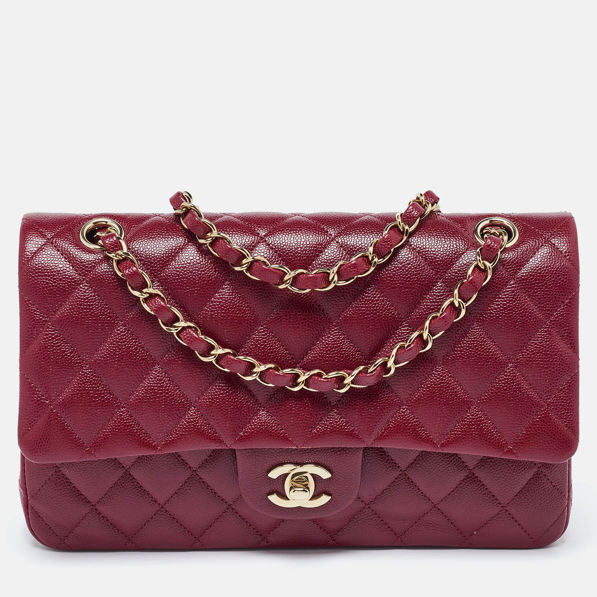 Chanel Red Quilted CaviarLeather Medium Classic Double Flap Bag
