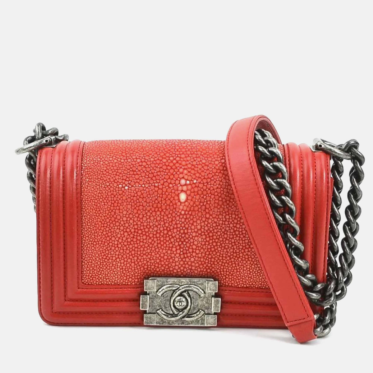 Chanel Galuchat Red Leather Boy Shoulder Bag