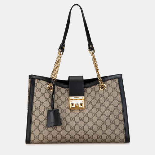Beige GG Supreme Canvas Medium Padlock Tote Bag