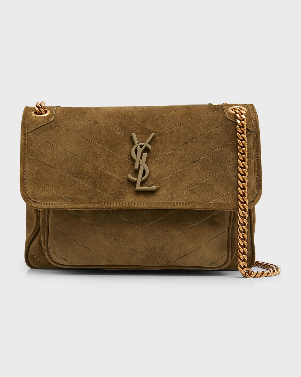 Saint Laurent Niki Medium Flap YSL Schultertasche aus gestepptem Wildleder