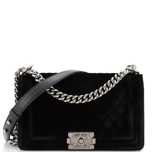 CHANEL Boy Flap Bag Quilted Velvet Old Medium