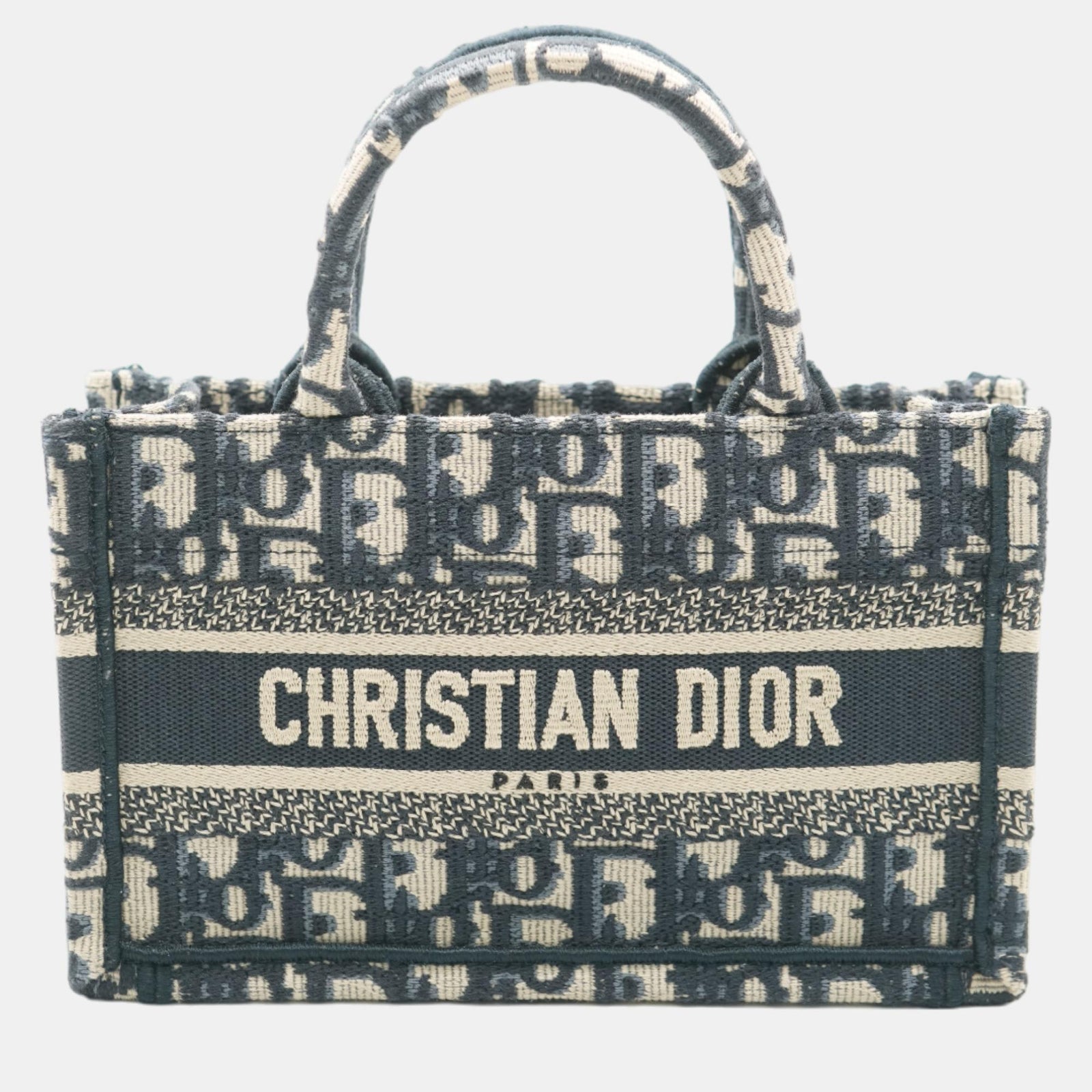 Dior Christian Navy Schräg bestickte Mini-Buch-Einkaufstasche