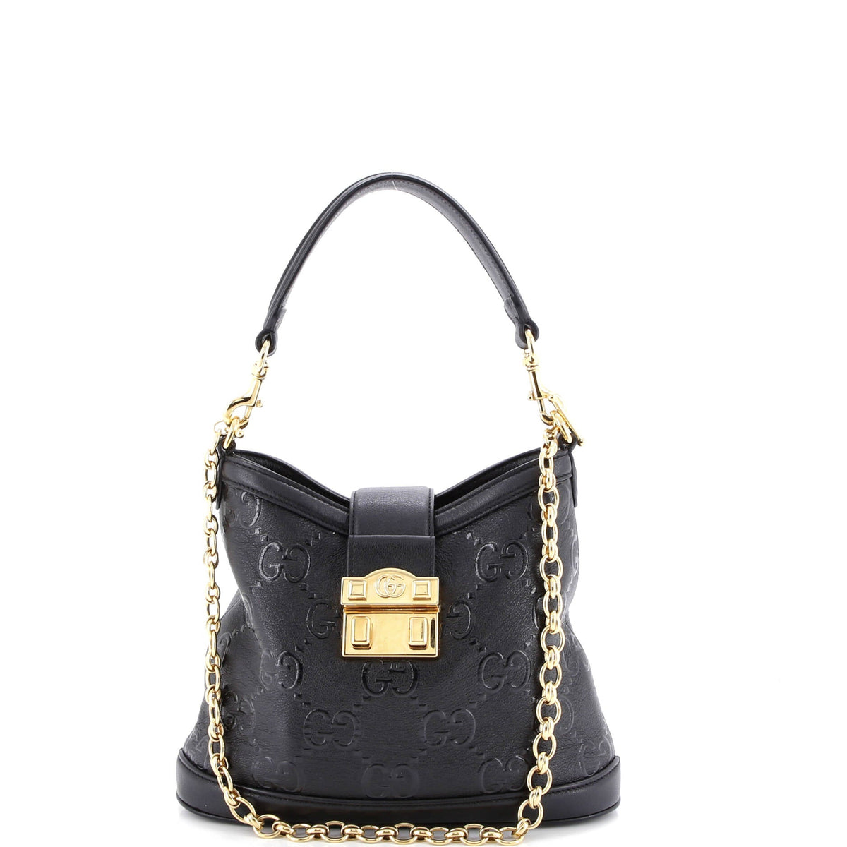 Gucci GUCCI Wonka Convertible Top Handle Bucket Bag Debossed GG Leather Small