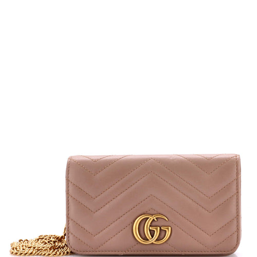 GUCCI GG Marmont Chain Flap Bag Matelasse Leather Mini