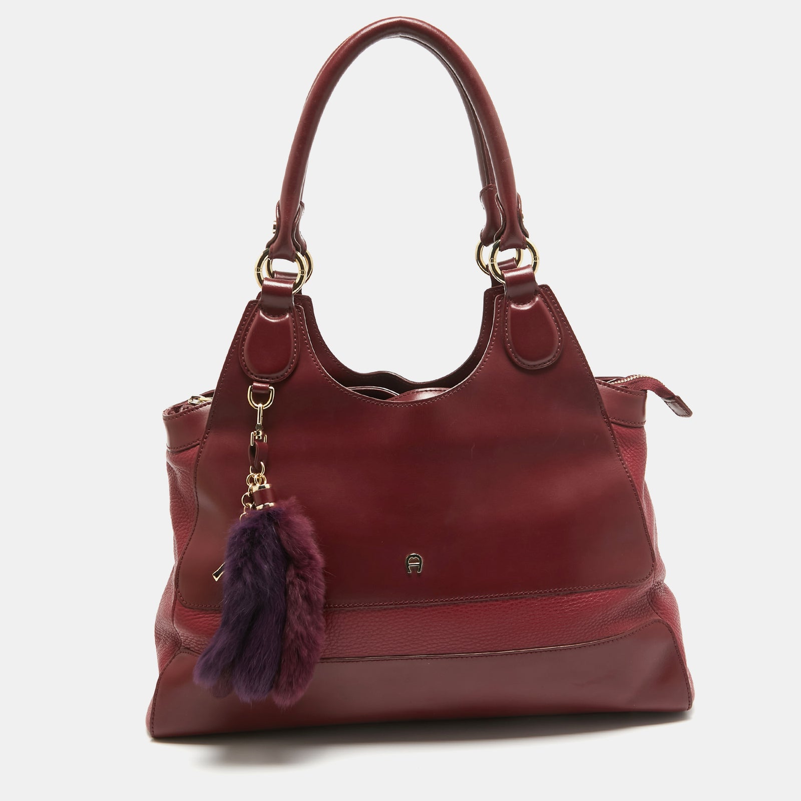 Aigner Burgundy/Red Leather Charm Tote