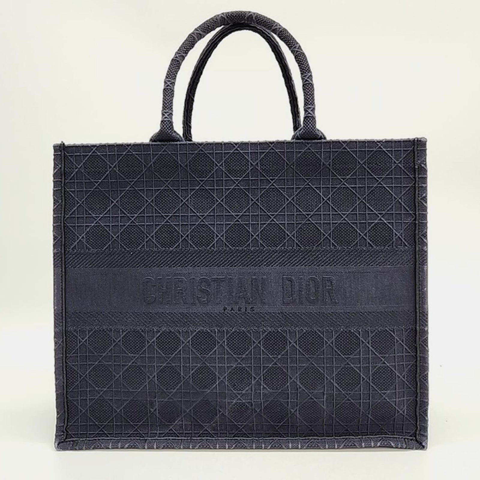 Dior Christian Black Canvas Large Cannage Book Tote