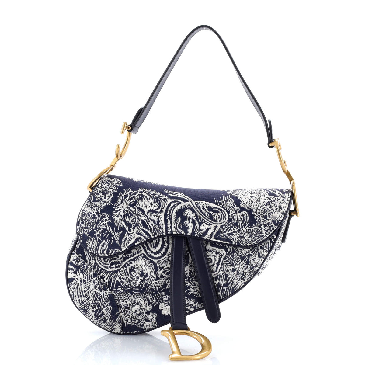 Christian Dior Toile De Jouy Saddle Bag Embroidered Canvas Medium