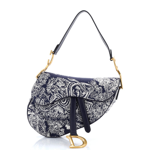 Toile De Jouy Saddle Bag Embroidered Canvas Medium