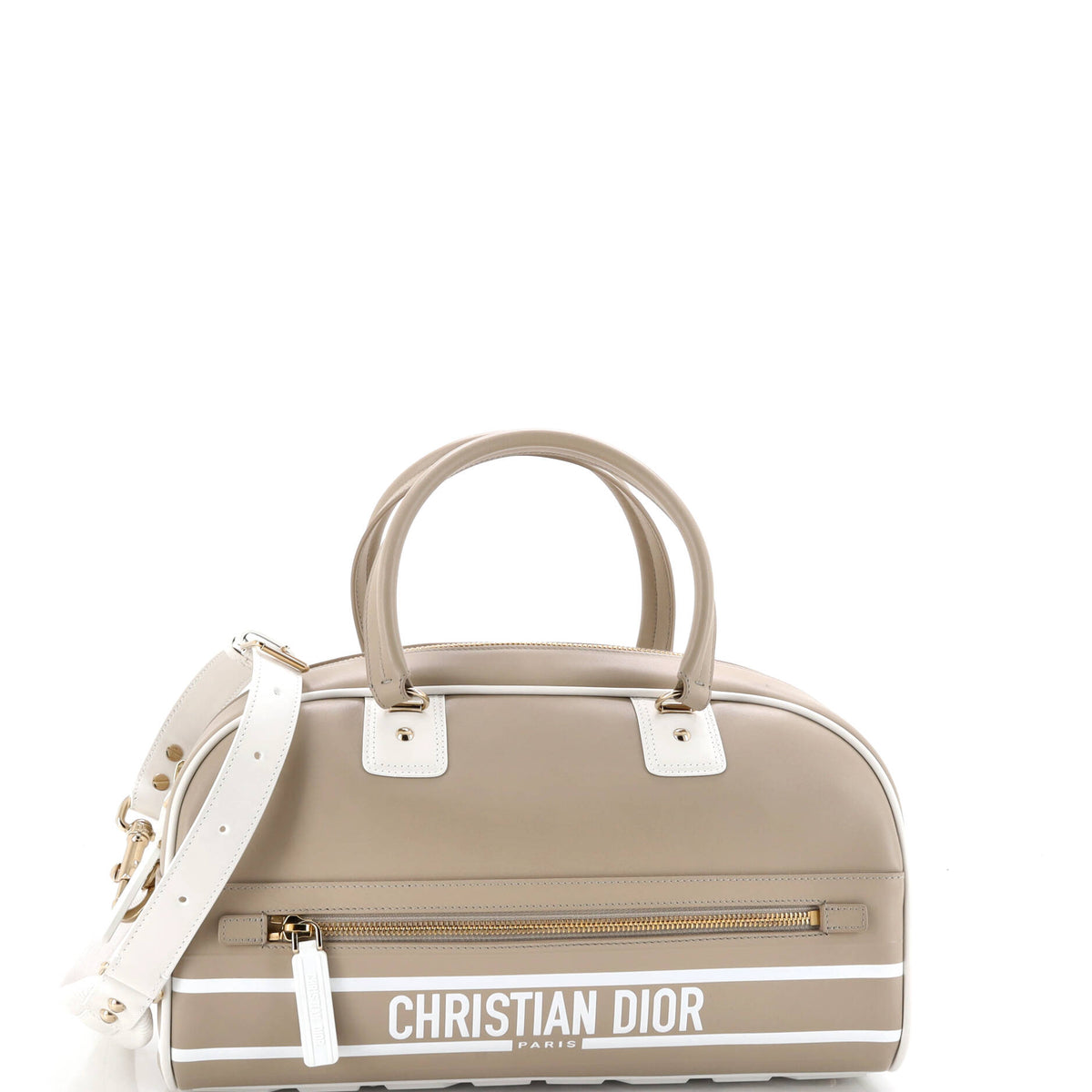 Christian Dior Vibe Front Zip Bowling Bag Cannage Calfskin Medium