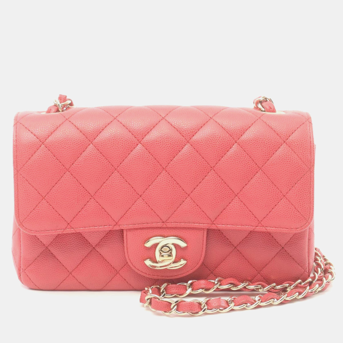 Chanel Pink Caviar Leather Mini Classic Single Flap Shoulder Bag