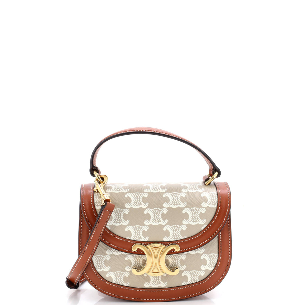 Celine CELINE Triomphe Besace Clea Top Handle Flap Bag Triomphe Coated Canvas Mini