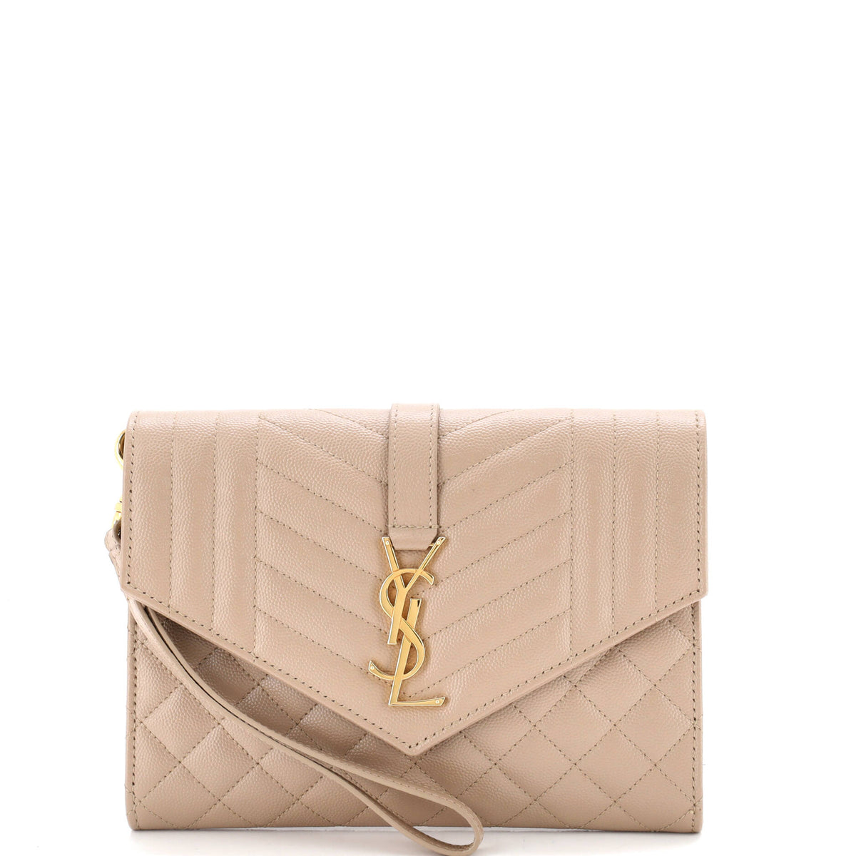 Saint Laurent Classic Monogram Envelope Wristlet Clutch Mixed Matelasse Leather