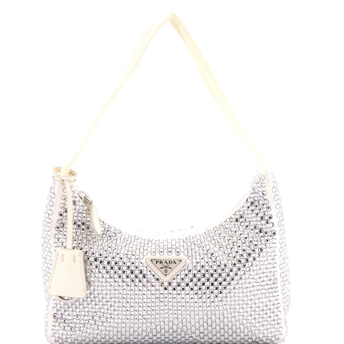 Prada PRADA Re-Edition 2000 Hobo Crystal Embellished Satin Mini