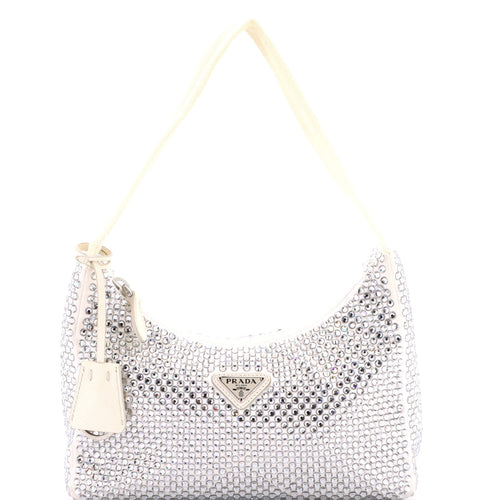 PRADA Re-Edition 2000 Hobo Crystal Embellished Satin Mini