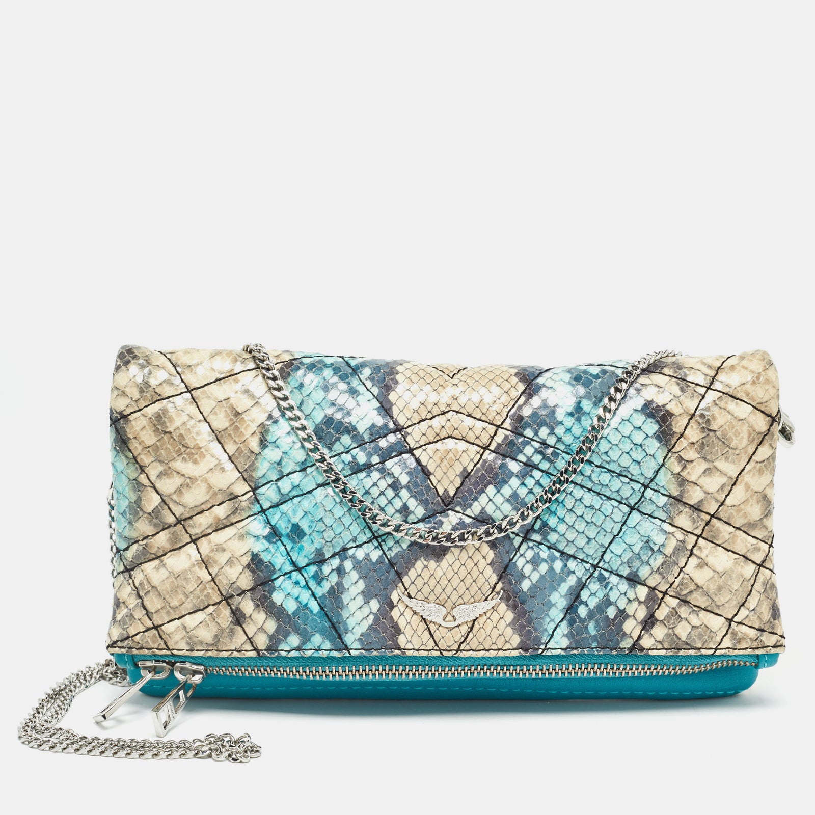 Zadig & Voltaire Pochette à chaîne pliable en cuir gaufré python multicolore Rock