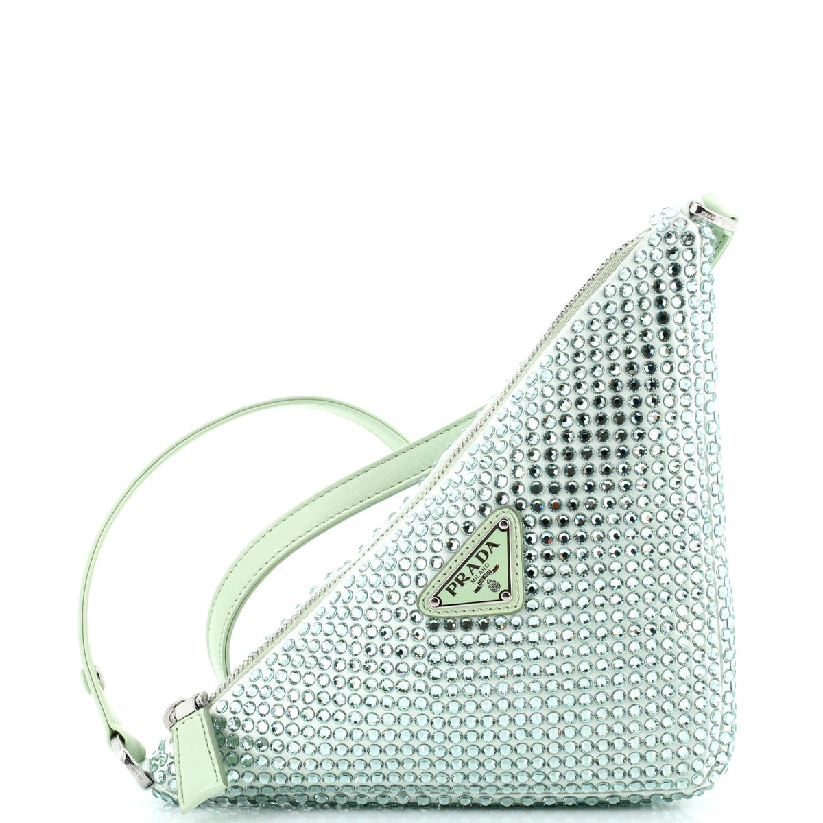 Prada PRADA Triangle Top Handle Pouch Bag Crystal Embellished Satin Mini