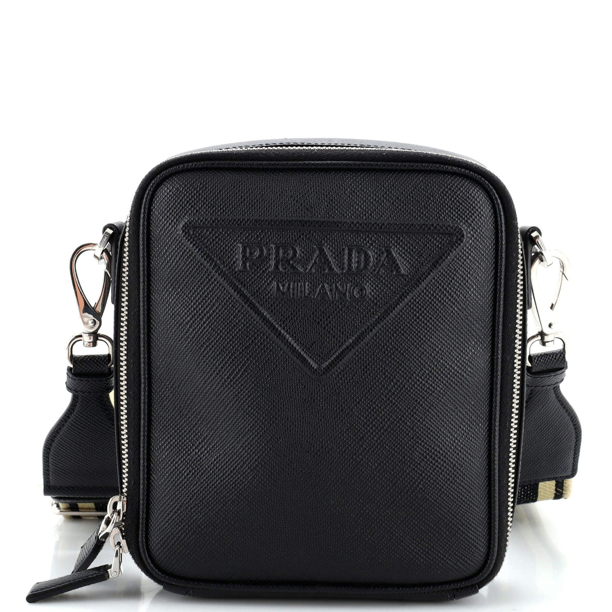 Prada PRADA Vertical Zip Around Logo Shoulder Bag Saffiano with Jacquard