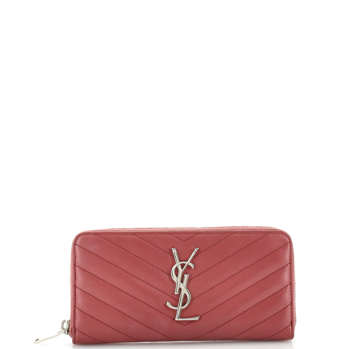Saint Laurent Classic Monogram Zip Around Wallet Matelasse Chevron Leather