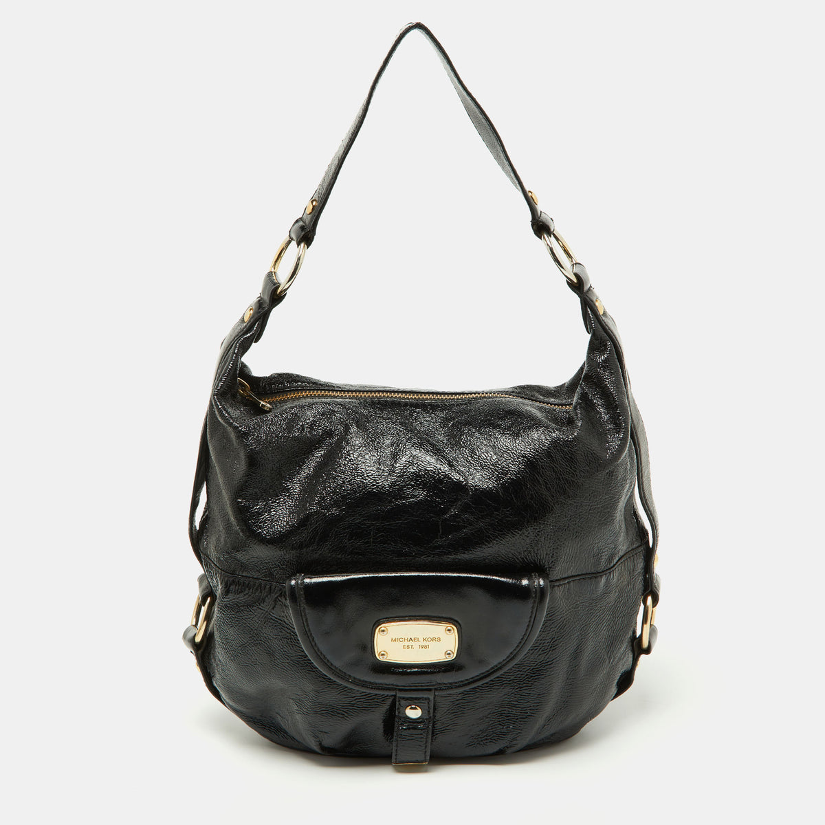Michael Kors Black Patent Leather Fulton Hobo